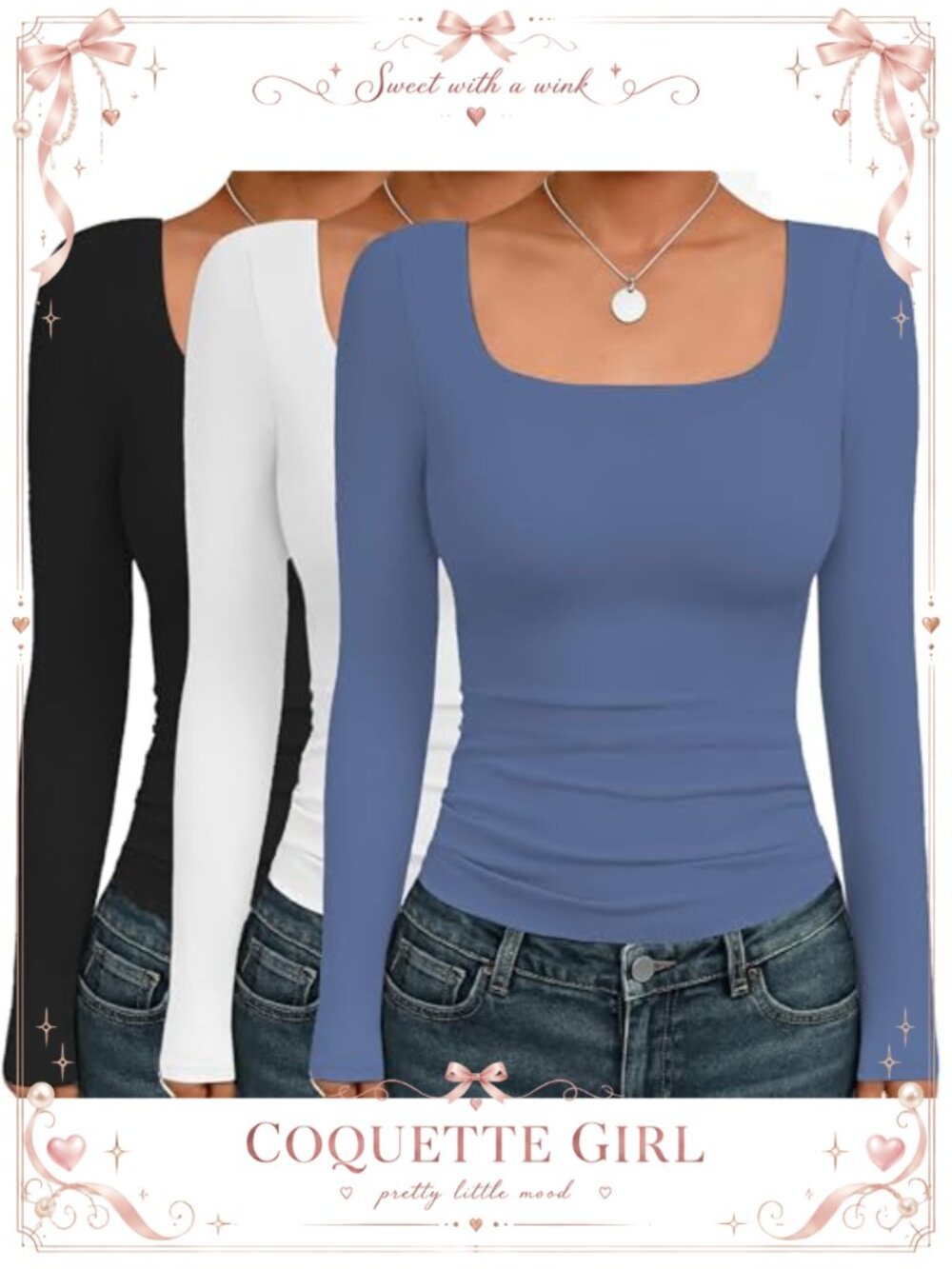 Ekouaer Women Long Sleeve Square Neck Fitted Undershirt Thermal Top